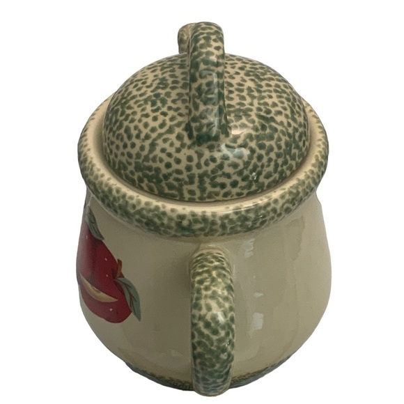 Vintage Teapot Stoneware Apple Motif Tender Hearts Treasures Primitive Farmhouse - Picture 7 of 16